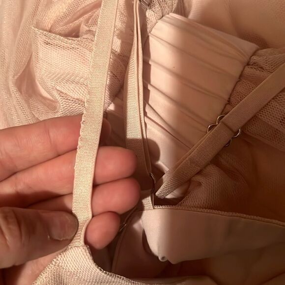 Tulle Pink Mesh Lace Dress, Elegant V-Neck Evening Dress, Autumn Winter Sexy - Picture 13 of 14